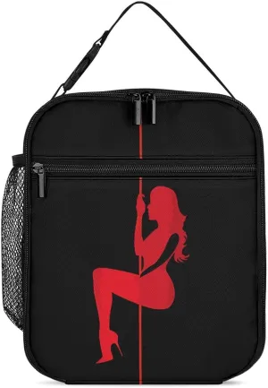 Pole Women Illustration Dancer Lunch Bag Insulated Box Portable Reusable Tote Handbag with Strap for Women Men