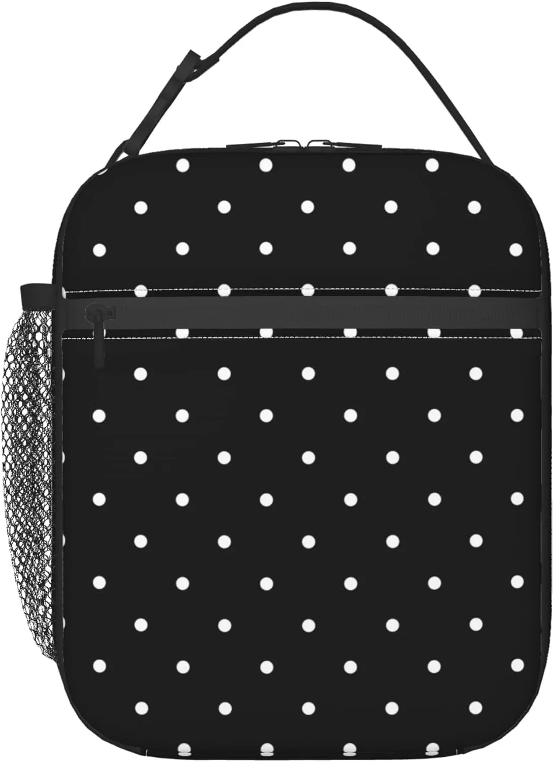 Polkadot Polka Dot Black And White Insulated Lunch Bag Portable Reusable Zipper Lunch Box For Men Women Work Picnic Travel Camping