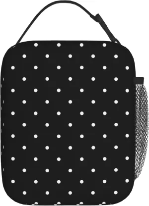 Polkadot Polka Dot Black And White Insulated Lunch Bag Portable Reusable Zipper Lunch Box For Men Women Work Picnic Travel Camping