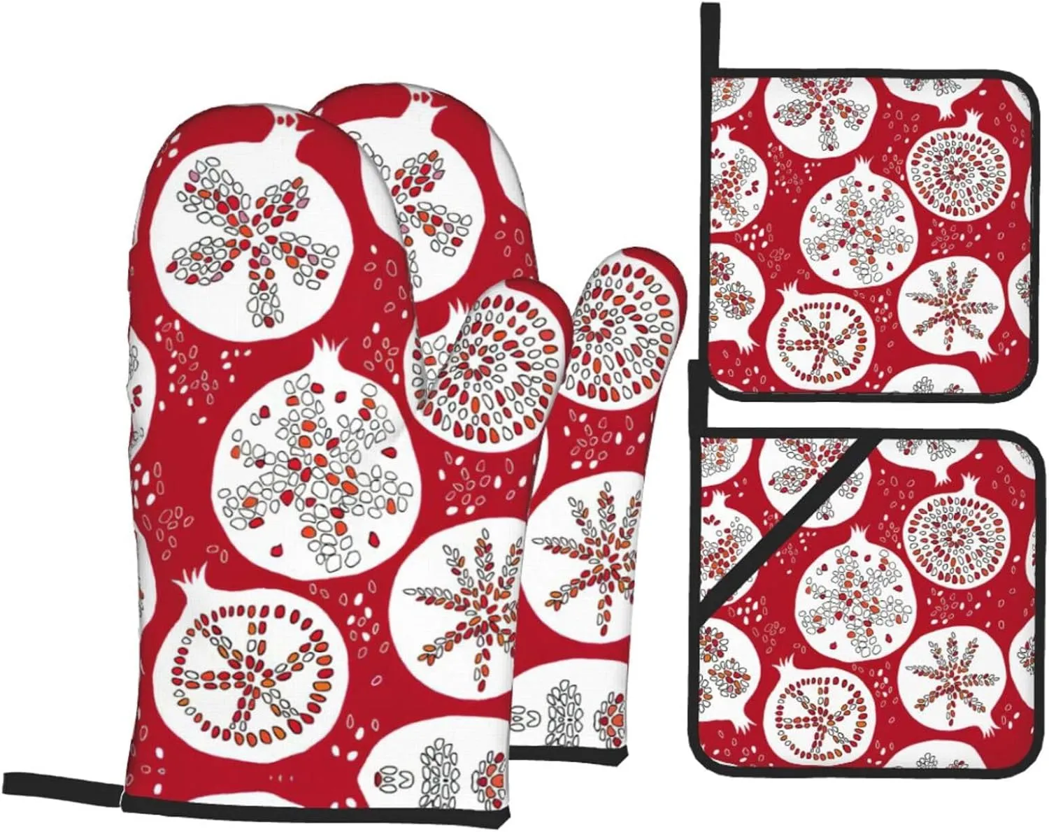Pomegranate Painting Print Convenient Oven Mitts Pot Holders Set Duty Heat Resistant Gloves with Quilted Liner