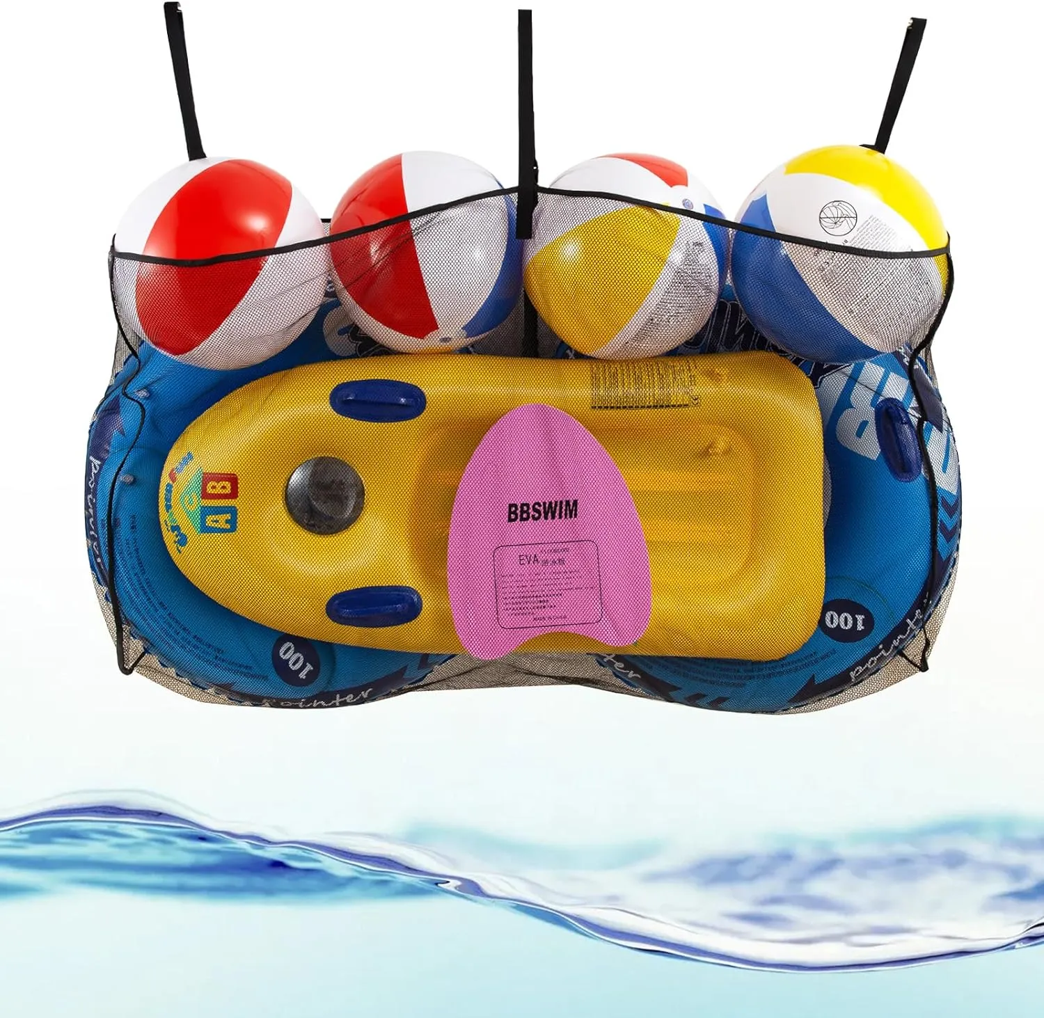 Pool Float Storage Bag,Adjustable Pool Toy Storage Organizer Hanging Mesh Bag for Rafts,Balls,Floats,Noodle,Inflatable Toys,Large Pool Toy Storage Net Bag Pouch Outdoor Swimming Pool Accessories