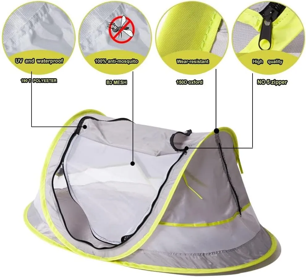 Poray Portable Baby Beach Tent with UPF 50  Sun Shelter,Mosquito Net and Sunshade, Ideal Pop Up Kids Travel Tent with Carry Bag & 2 Stakes,Outdoor Indoor Play and Sun Protection