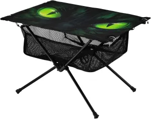 Portable Camping Table Foldable with Mesh Storage Lightweight Compact Camp Tent Side Table for Outside,Camping,Hiking,Tailgating,Dragon's Green Eyes