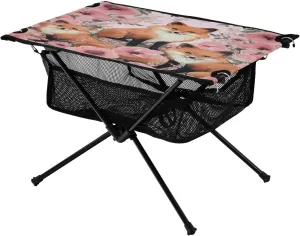 Portable Camping Table Foldable with Mesh Storage Lightweight Compact Camp Tent Side Table for Outside,Camping,Hiking,Tailgating,Fox