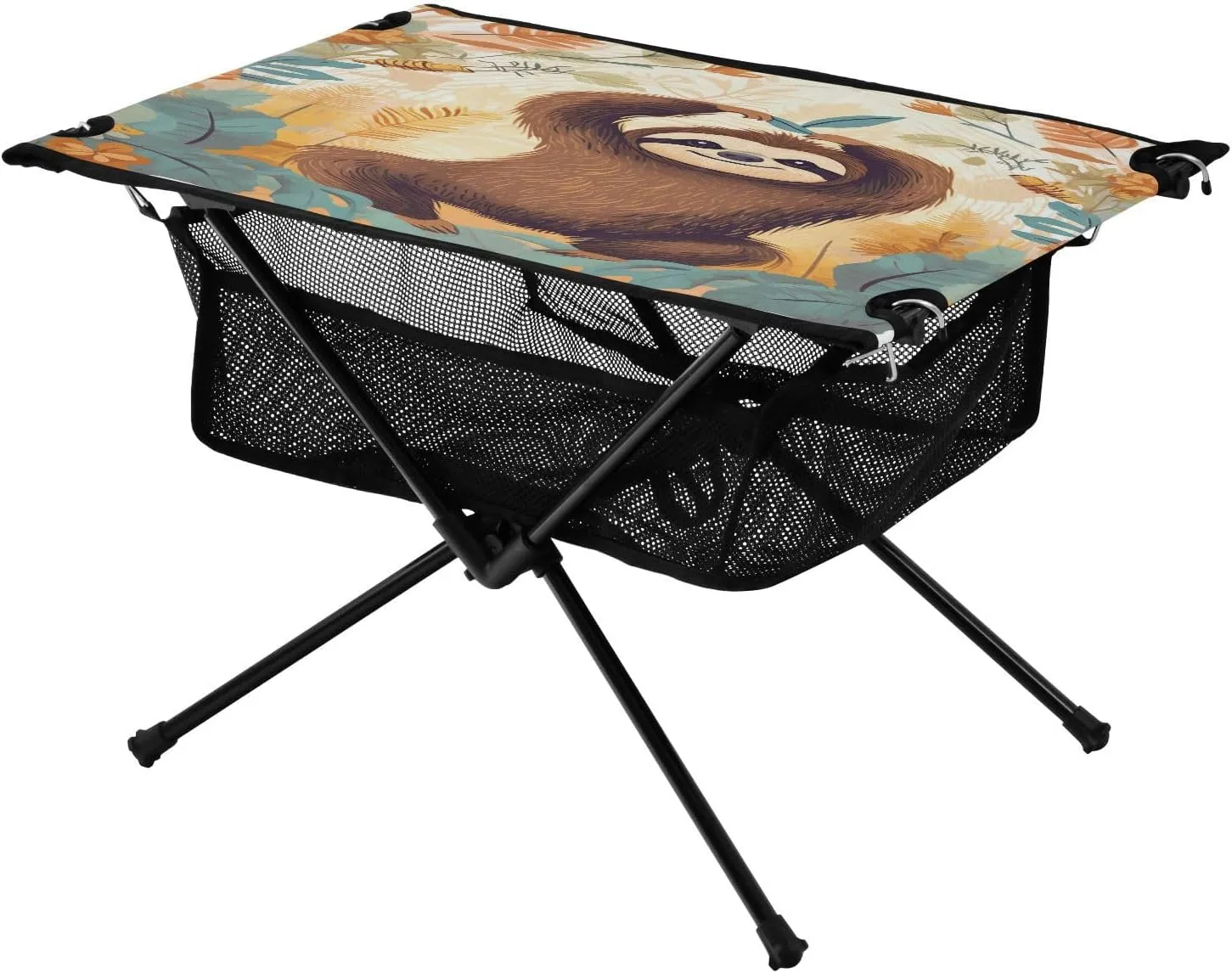 Portable Camping Table Foldable with Mesh Storage Lightweight Compact Camp Tent Side Table for Outside,Camping,Hiking,Tailgating,Sloth