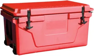 Portable Insulated 65QT Cooler Box for Camping, Fishing, and Picnics, Heavy-Duty Wheels, Red
