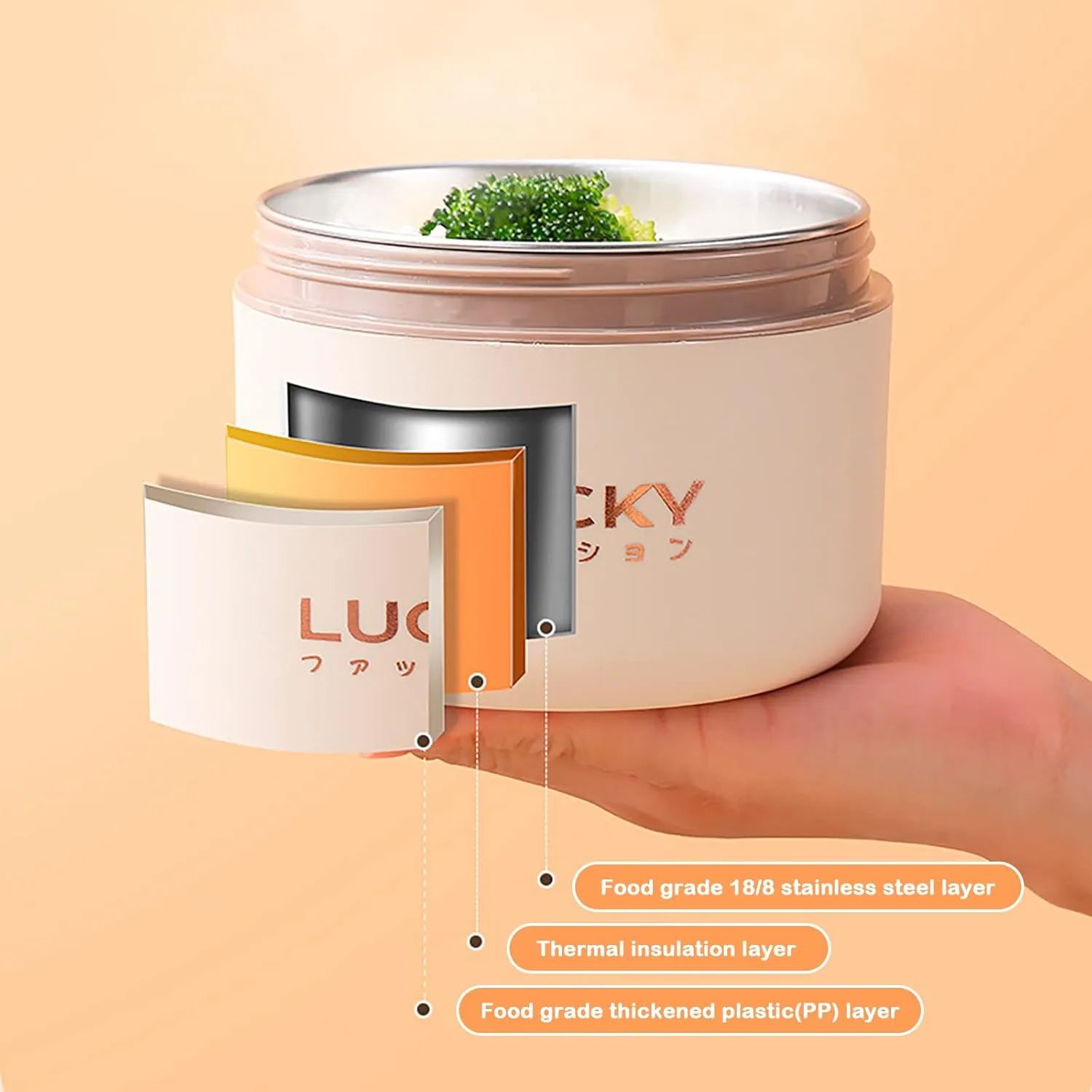 Portable Insulated Lunch Container set, Bento Box Adult Lunch Box Set with Insulated Lunch Bag, 2 Separate Stackable Thermal Food Lunch Container for Adult, Beige
