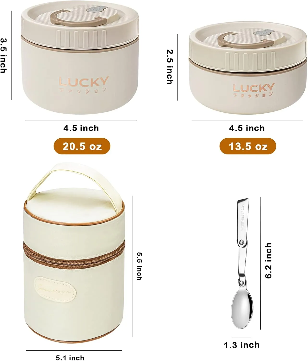 Portable Insulated Lunch Container set, Bento Box Adult Lunch Box Set with Insulated Lunch Bag, 2 Separate Stackable Thermal Food Lunch Container for Adult, Beige