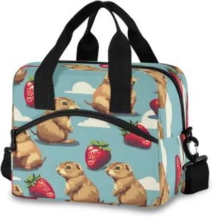 Prairie Strawberry Pixel Lunch Box for Men Women Adults Insulated Lunch Bag Cooler Bag with Adjustable Shoulder Strap for Work Picnic Travel