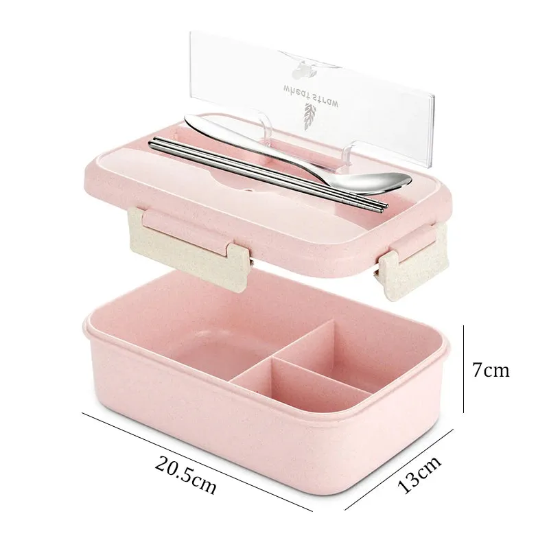 Premium Microwave Lunch Box – Wheat Straw Bento Box for Kids & Adults, Food Storage Container with Spoon & Chopsticks, Eco-Friendly, Leak-Proof, Available in Green, Pink, Blue