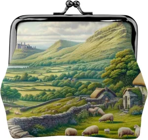 Pu Leather Buckle Coin Purse Rural-Landscape Girls Kiss-Lock Change Purse Wallets