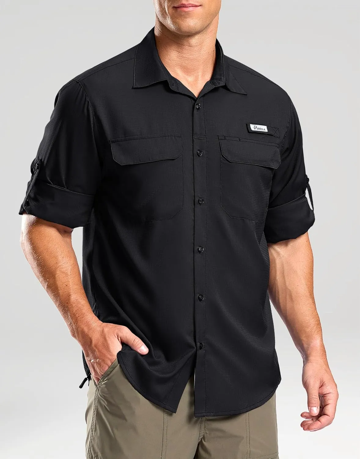 Pudolla Men's Sun Protection Fishing Shirt Lightweight Long Sleeve UPF 50  Hiking Shirt for Men Outdoor Travel with Pockets