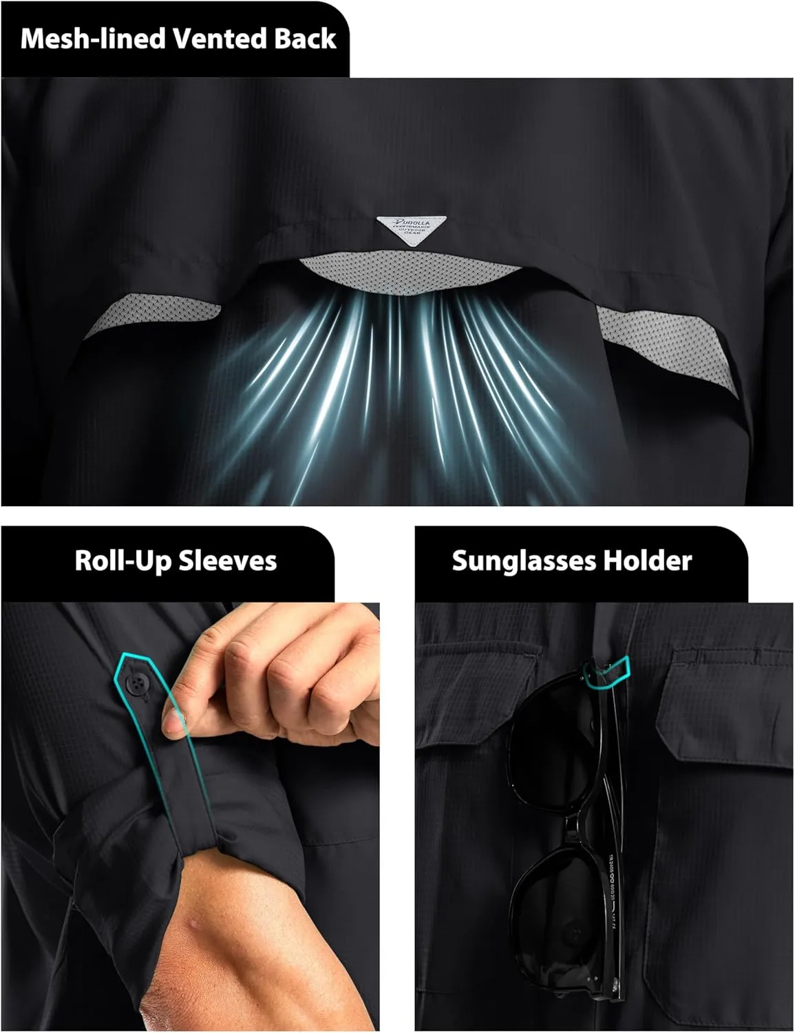 Pudolla Men's Sun Protection Fishing Shirt Lightweight Long Sleeve UPF 50  Hiking Shirt for Men Outdoor Travel with Pockets