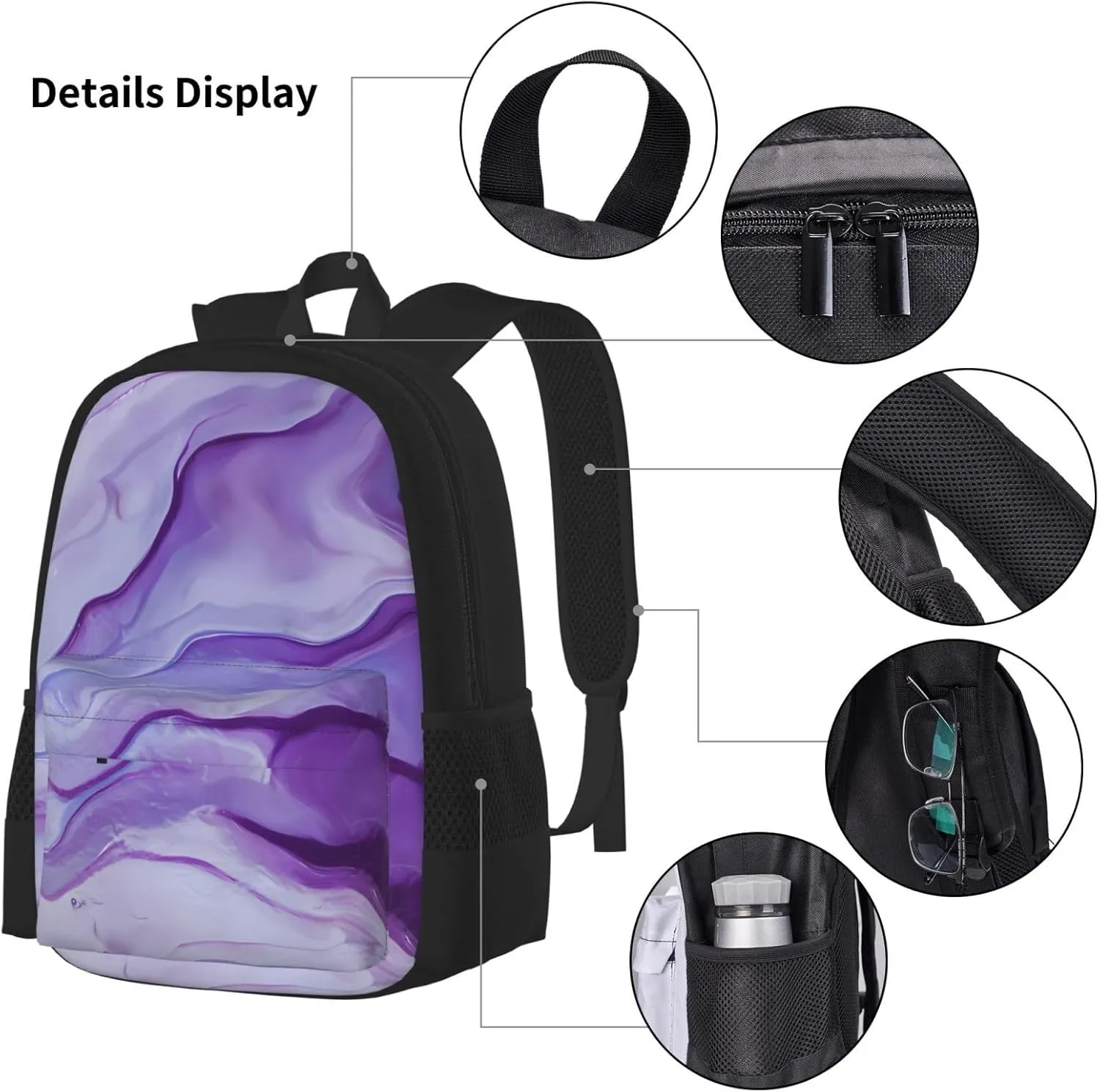 Purple Amethyst Multifunctional Pocket Backpack Crossbody Lunch Bag Pencil Case 3Pcs Set Large Capacity Backpack