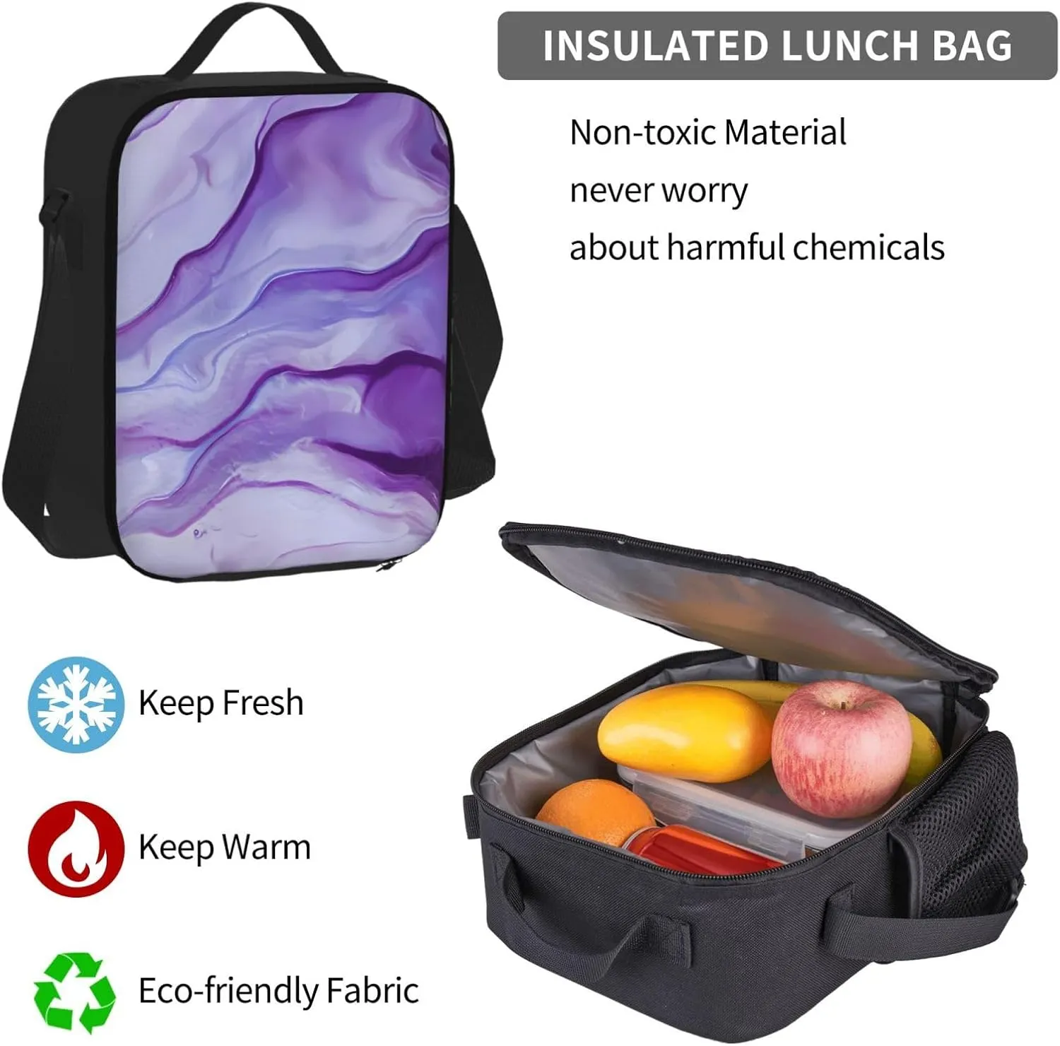 Purple Amethyst Multifunctional Pocket Backpack Crossbody Lunch Bag Pencil Case 3Pcs Set Large Capacity Backpack
