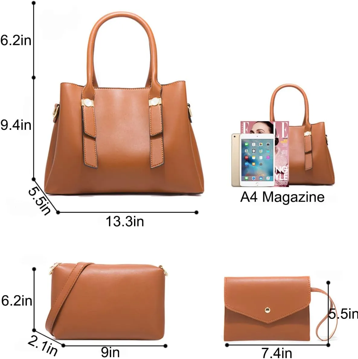 Purses for Women Fashion Handbags Tote Bag Shoulder Bags Top Handle Bags Satchel 3Pcs Set