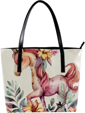 Purses for Women,Tote Bag Aesthetic,Women's Tote Handbags,Colored Flower Bush Unicorn