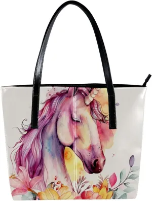 Purses for Women,Tote Bag Aesthetic,Women's Tote Handbags,Colored Flower Bush Unicorn