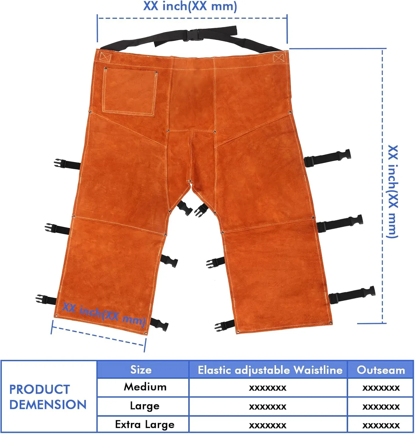 QeeLink Welding Pants - Heat & Flame Resistant Split Leather Safety Leg Protection for Men and Women, Adjustable M to XXXL
