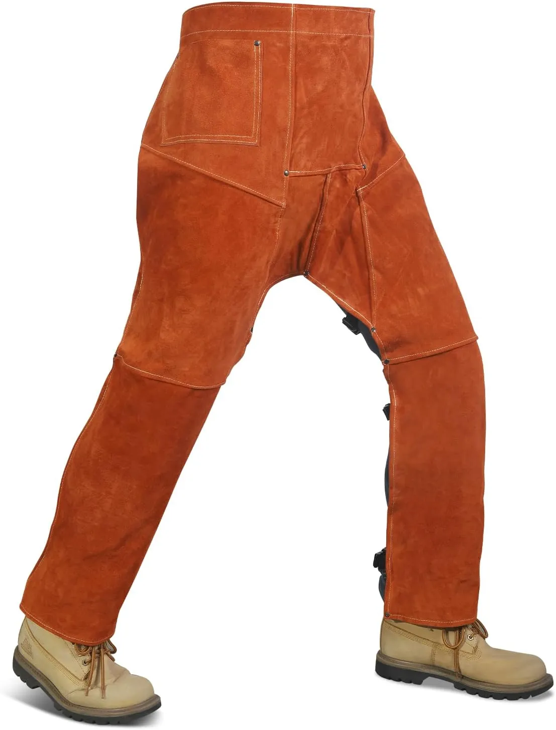 QeeLink Welding Pants - Heat & Flame Resistant Split Leather Safety Leg Protection for Men and Women, Adjustable M to XXXL