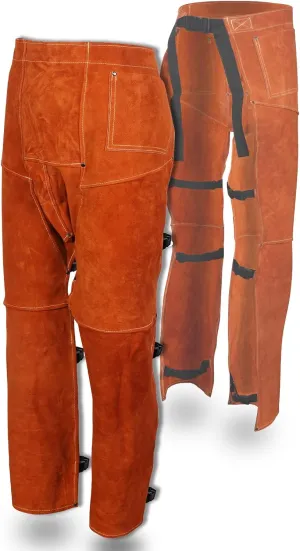 QeeLink Welding Pants - Heat & Flame Resistant Split Leather Safety Leg Protection for Men and Women, Adjustable M to XXXL
