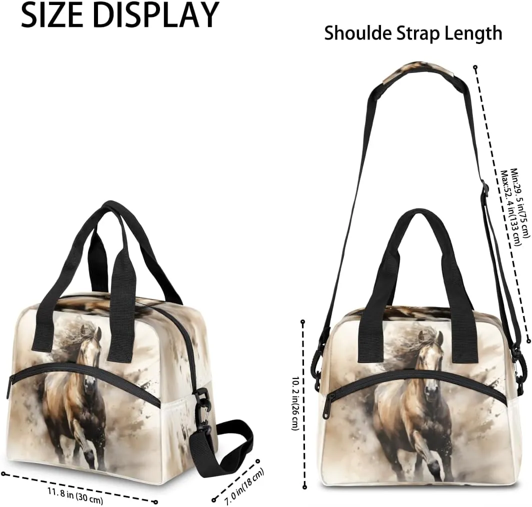 QsirBC Insulated Lunch Bag for Men Women, Dynamic Equine Motion Reusable Lunch Tote with Shoulder Strap, Portable Waterproof Lunch Box Meal Bag for Work, Picnic