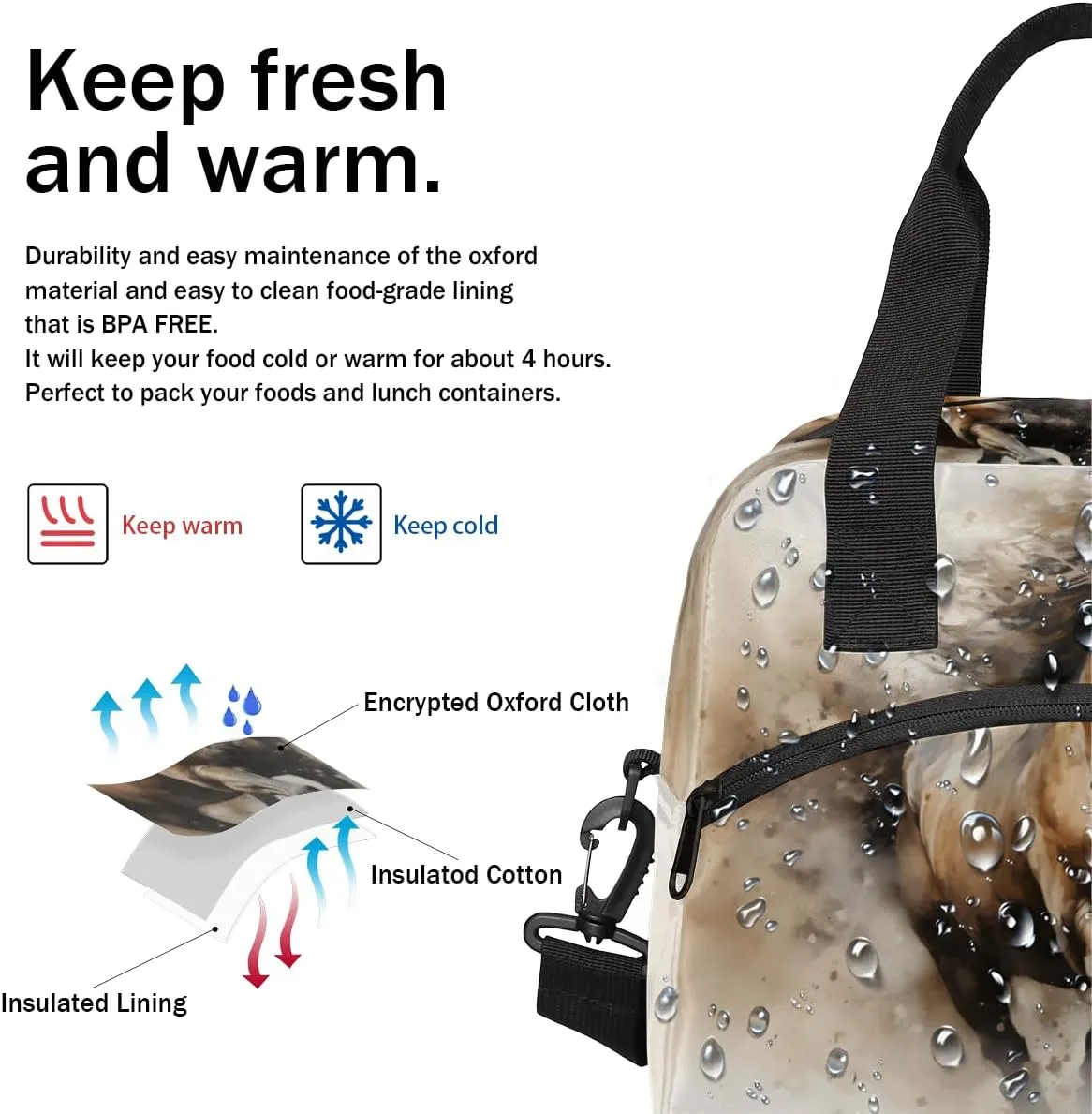 QsirBC Insulated Lunch Bag for Men Women, Dynamic Equine Motion Reusable Lunch Tote with Shoulder Strap, Portable Waterproof Lunch Box Meal Bag for Work, Picnic