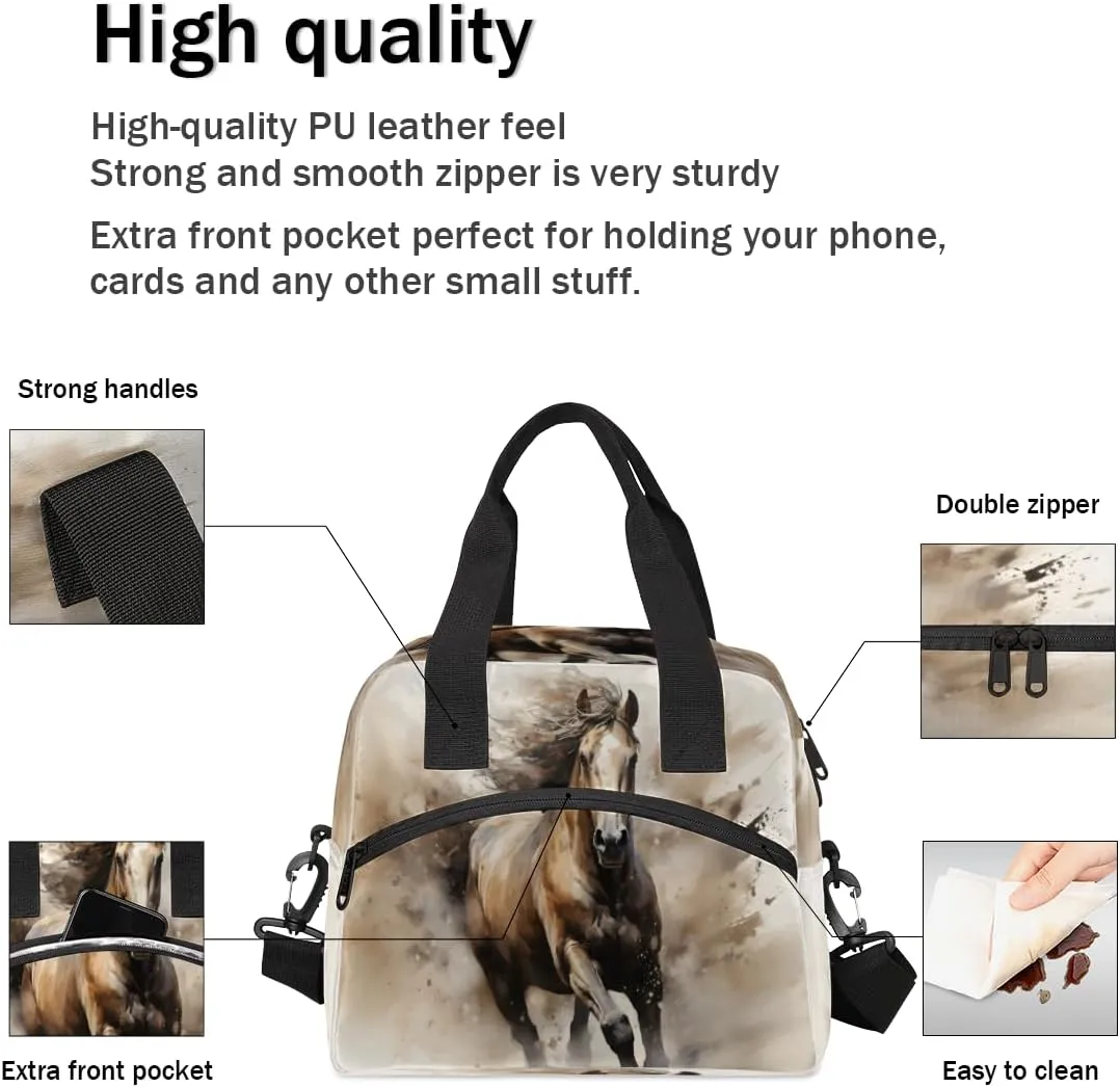QsirBC Insulated Lunch Bag for Men Women, Dynamic Equine Motion Reusable Lunch Tote with Shoulder Strap, Portable Waterproof Lunch Box Meal Bag for Work, Picnic