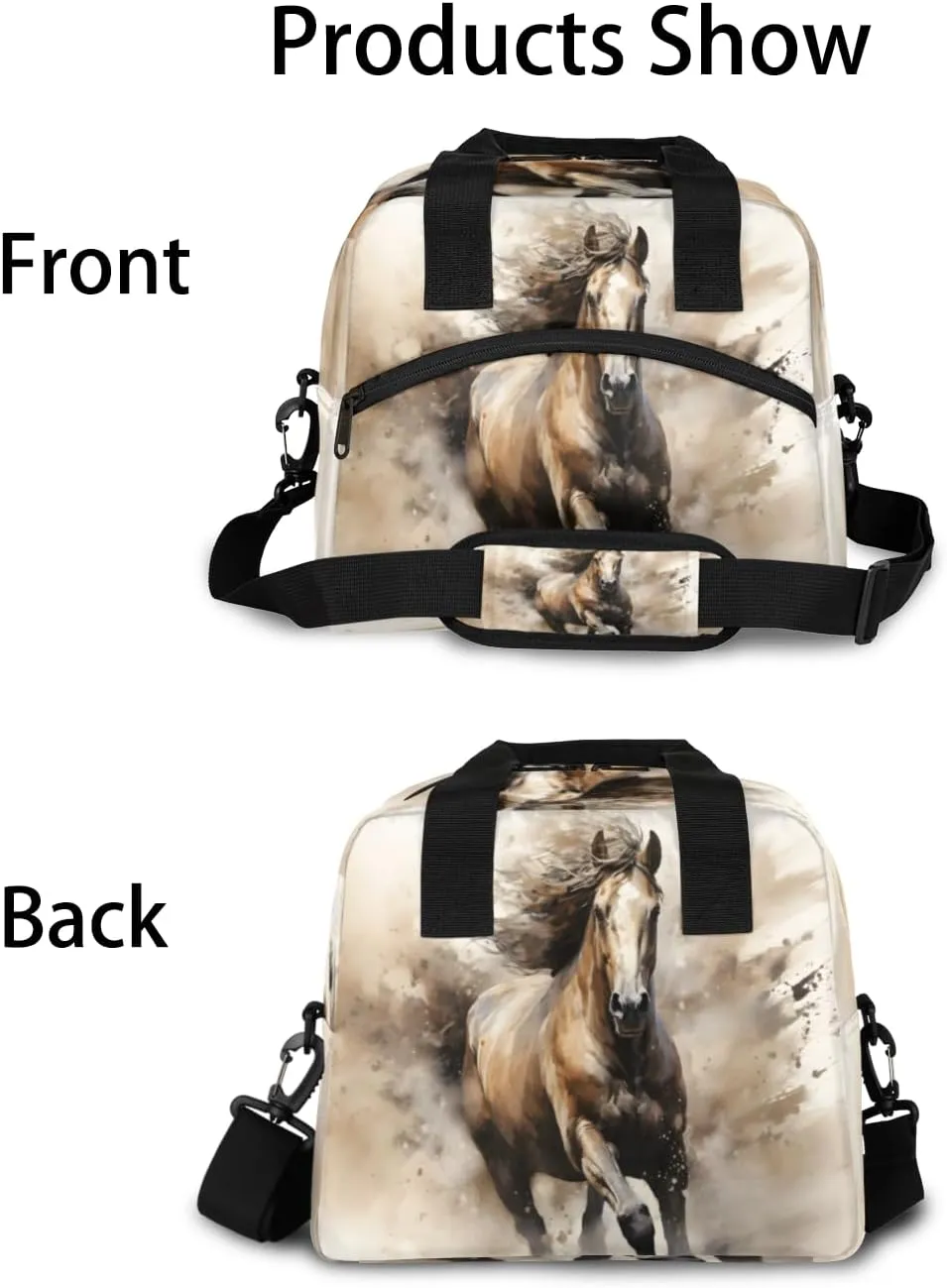 QsirBC Insulated Lunch Bag for Men Women, Dynamic Equine Motion Reusable Lunch Tote with Shoulder Strap, Portable Waterproof Lunch Box Meal Bag for Work, Picnic