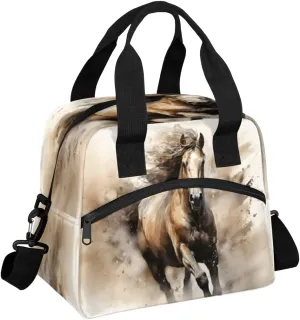 QsirBC Insulated Lunch Bag for Men Women, Dynamic Equine Motion Reusable Lunch Tote with Shoulder Strap, Portable Waterproof Lunch Box Meal Bag for Work, Picnic