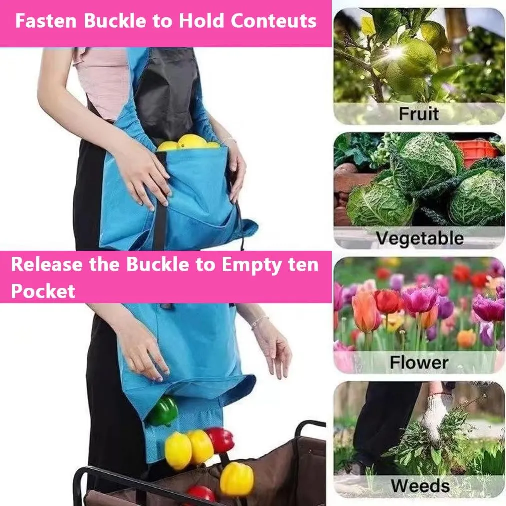 Quick-Unload Gardening Apron for Fruit Picking, Farm Work,Adjustable Water-Resistant Oxford with Quick Release Buckle
