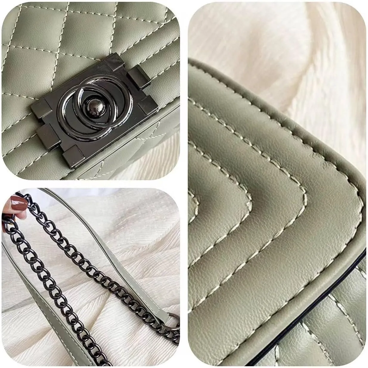 Quilted Crossbody Bag Faux Leather Trendy Shoulder Purses with Chain Strap Stylish Clutch Purse for Women Ladies