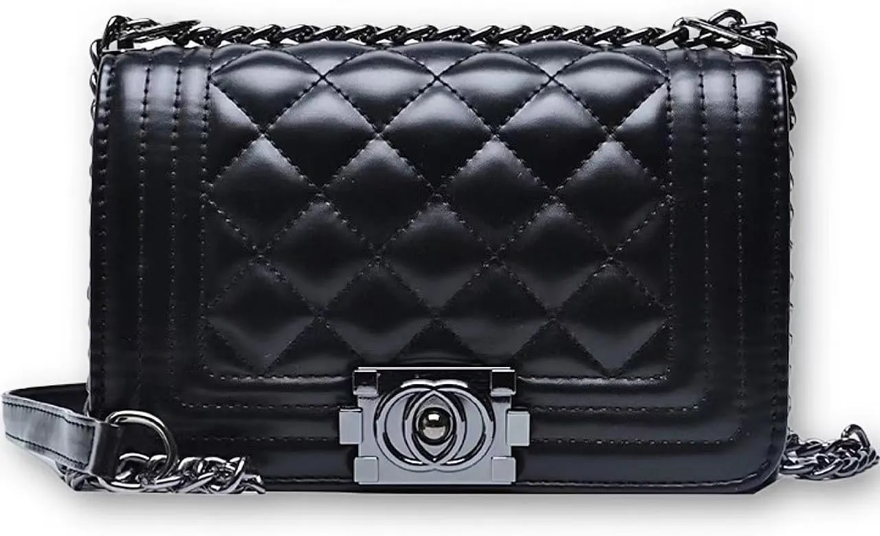 Quilted Crossbody Bag Faux Leather Trendy Shoulder Purses with Chain Strap Stylish Clutch Purse for Women Ladies