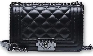 Quilted Crossbody Bag Faux Leather Trendy Shoulder Purses with Chain Strap Stylish Clutch Purse for Women Ladies