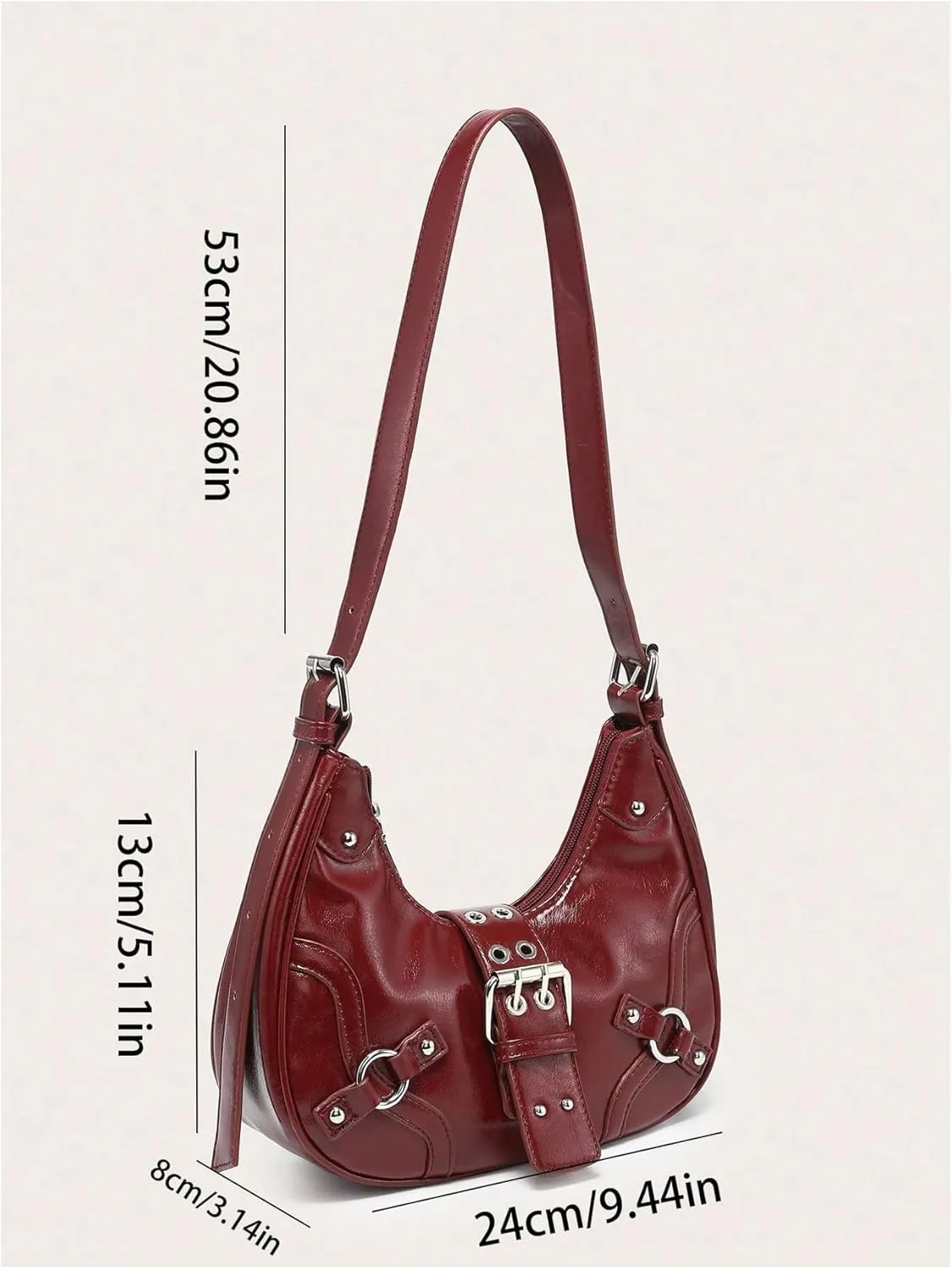QWINEE Women's Vintage Buckle Shoulder Bag Y2K Punk PU Leather Handbag Clutch Purse