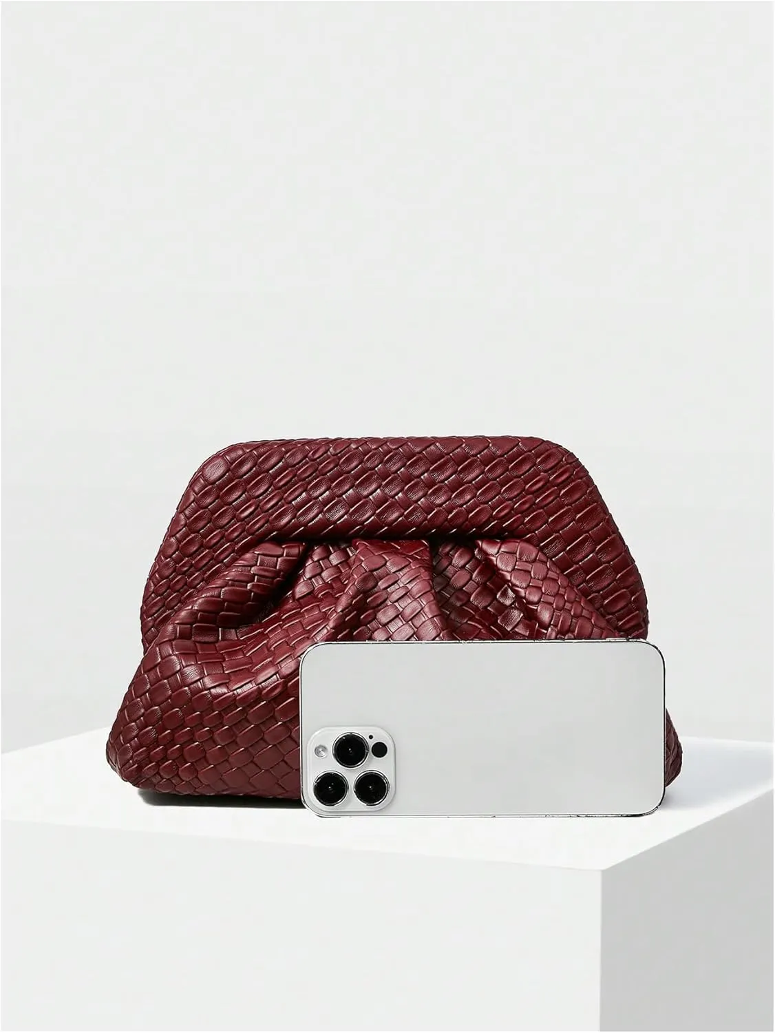 QWINEE Women's Woven Clutch Purse Elegant Evening Bag Dumpling Bag Ruched Faux PU Leather Handbag