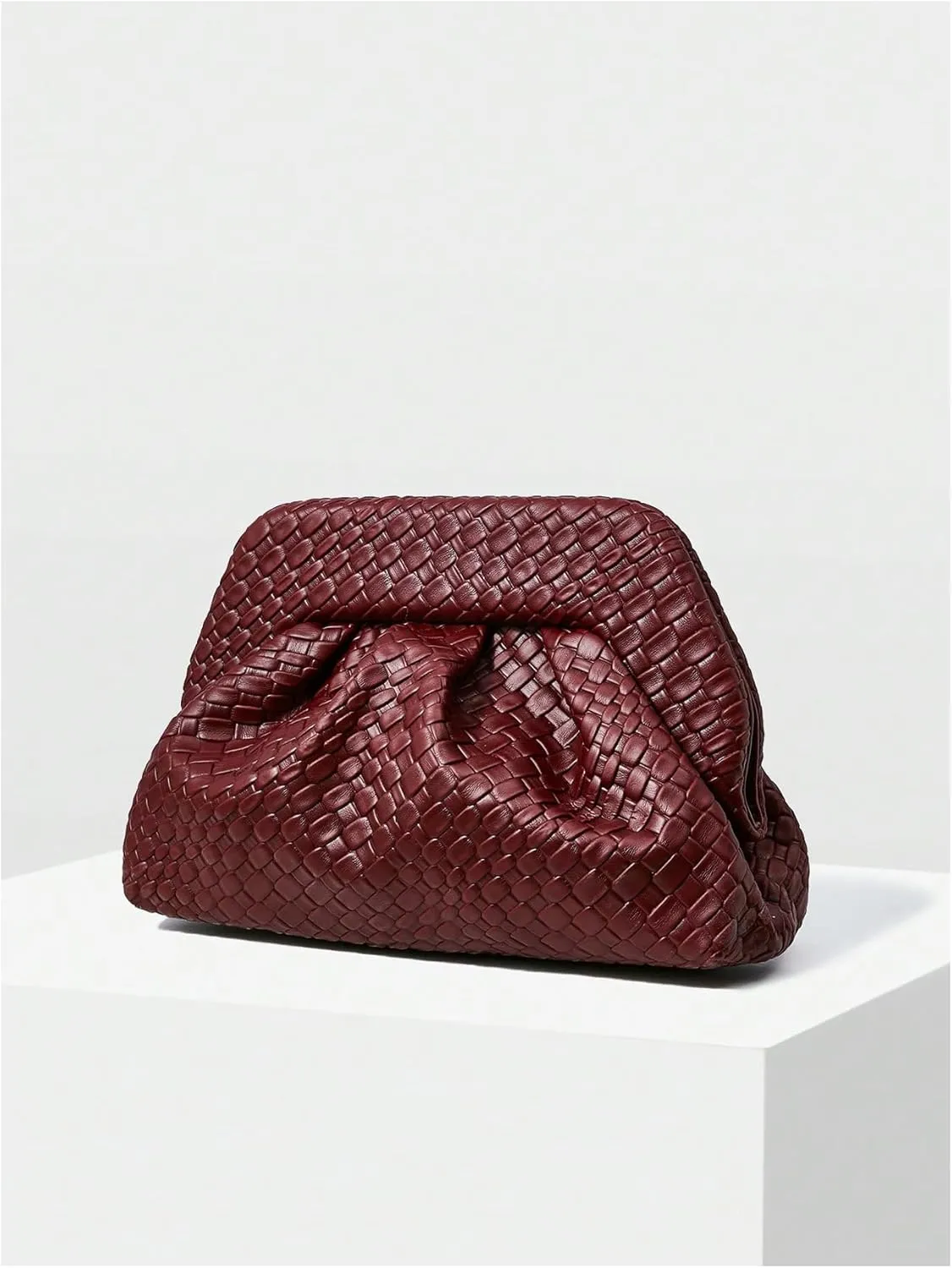 QWINEE Women's Woven Clutch Purse Elegant Evening Bag Dumpling Bag Ruched Faux PU Leather Handbag