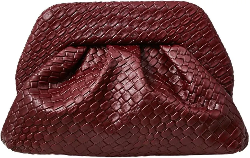 QWINEE Women's Woven Clutch Purse Elegant Evening Bag Dumpling Bag Ruched Faux PU Leather Handbag