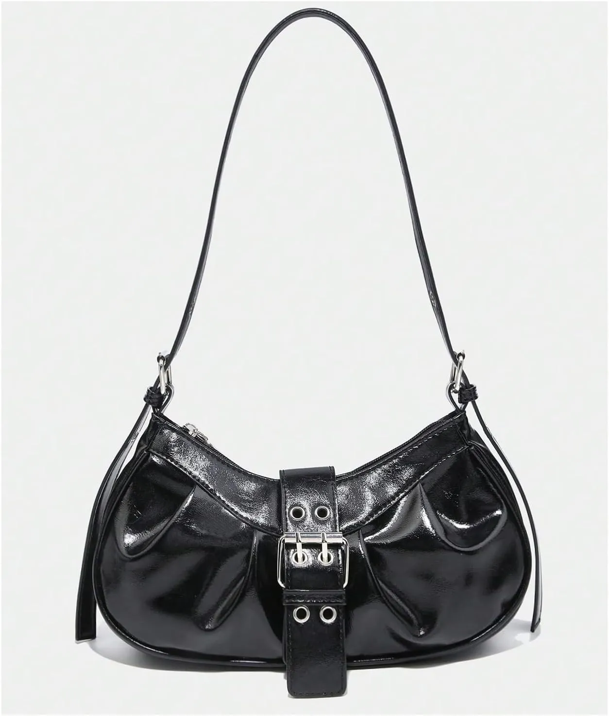 QWINEE Women's Y2K Metal Buckle Shoulder Handbag Magnet Zipper PU Leather Punk Underarm Purses