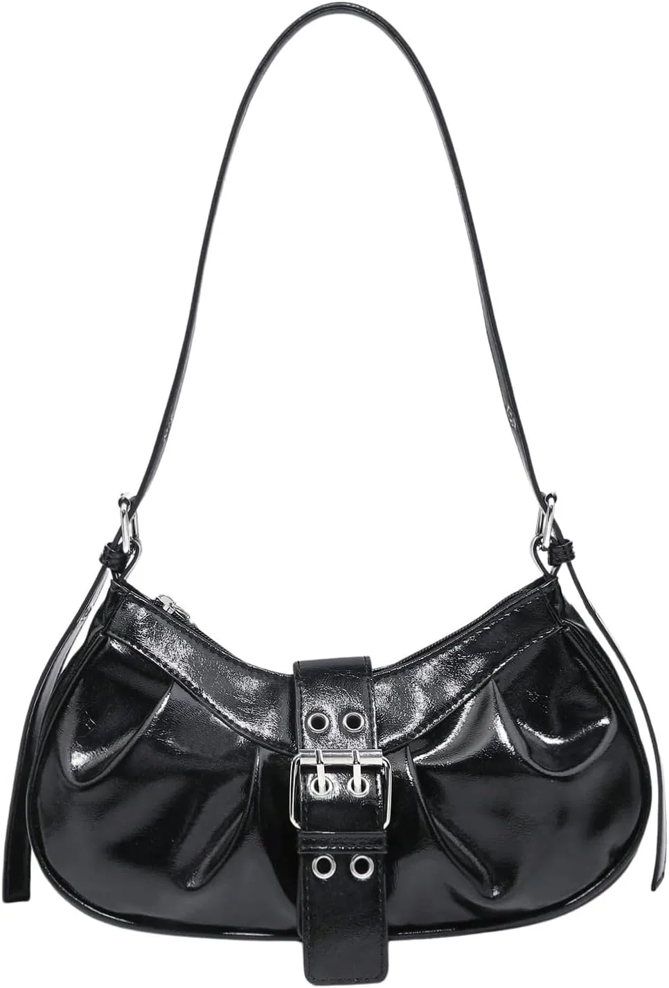 QWINEE Women's Y2K Metal Buckle Shoulder Handbag Magnet Zipper PU Leather Punk Underarm Purses