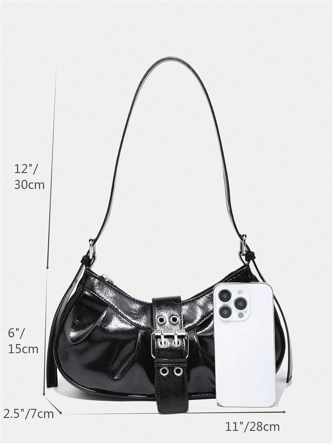 QWINEE Women's Y2K Metal Buckle Shoulder Handbag Magnet Zipper PU Leather Punk Underarm Purses