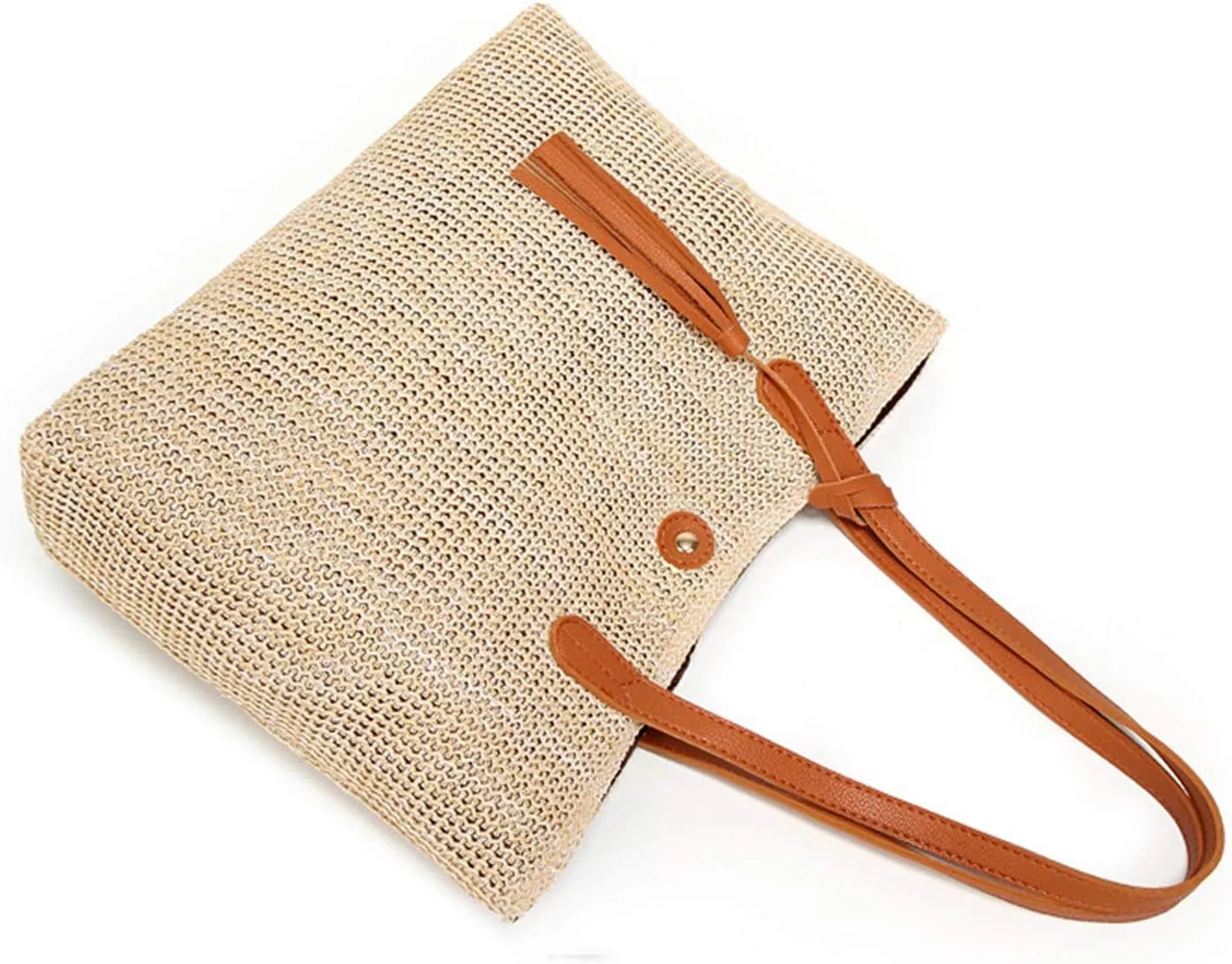 QZUnique Women's Summer Beach Straw Bucket Tote Bag With Tassel Shoulder Bag Purse