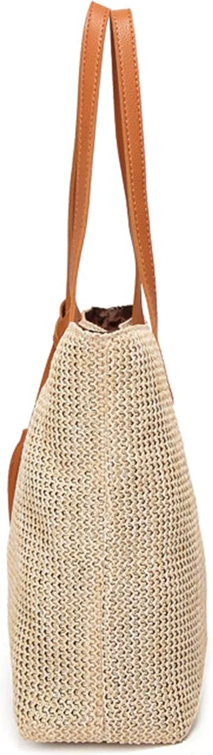 QZUnique Women's Summer Beach Straw Bucket Tote Bag With Tassel Shoulder Bag Purse