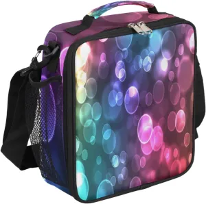 Rainbow and Dot Diagram Lunch Bag With Shoulder Strap and Mesh PocketsTwinkling Reusable Insulated Lunch box Cooler Bag for Women Men Office Outdoor Work Picnic