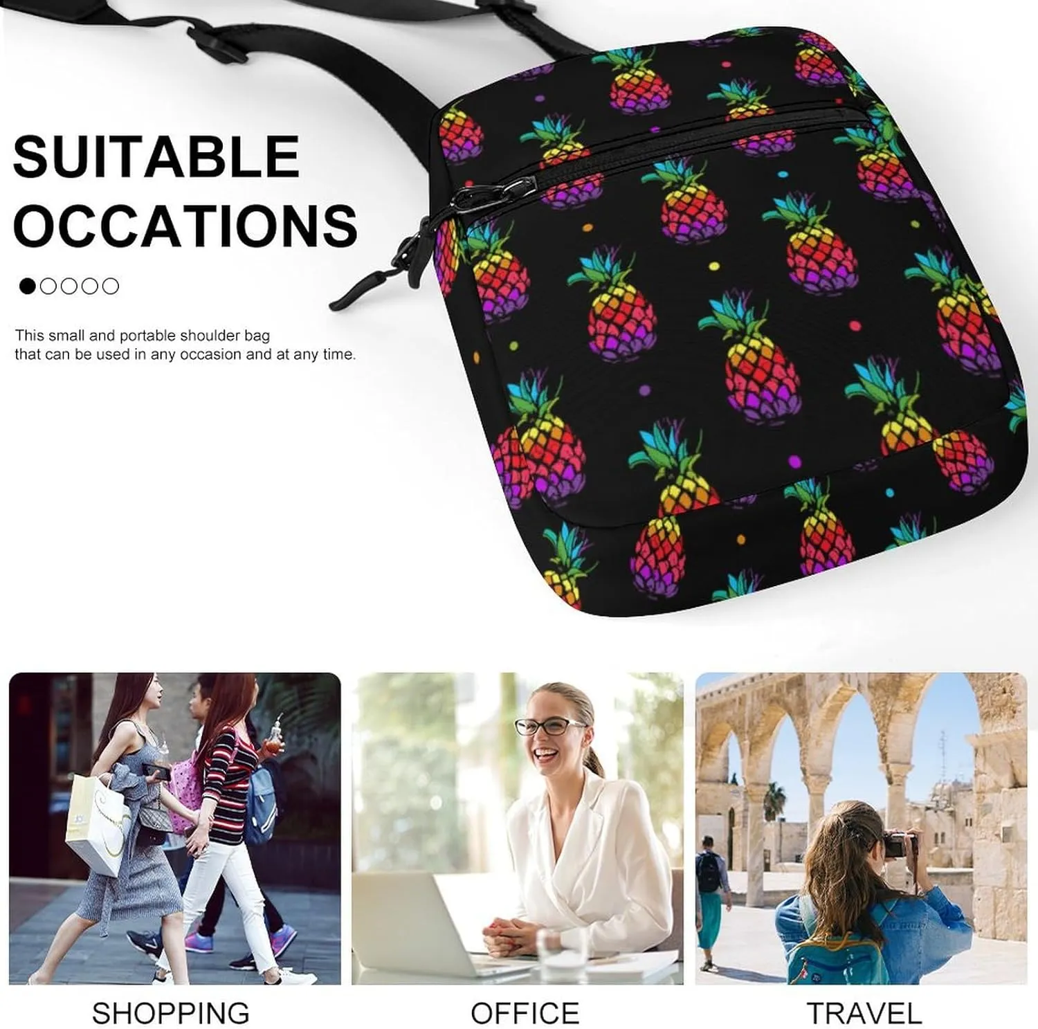 Rainbow Colored Pineapples Crossbody Bag Small Shoulder Bag Waterproof, Lightweight And Convenient