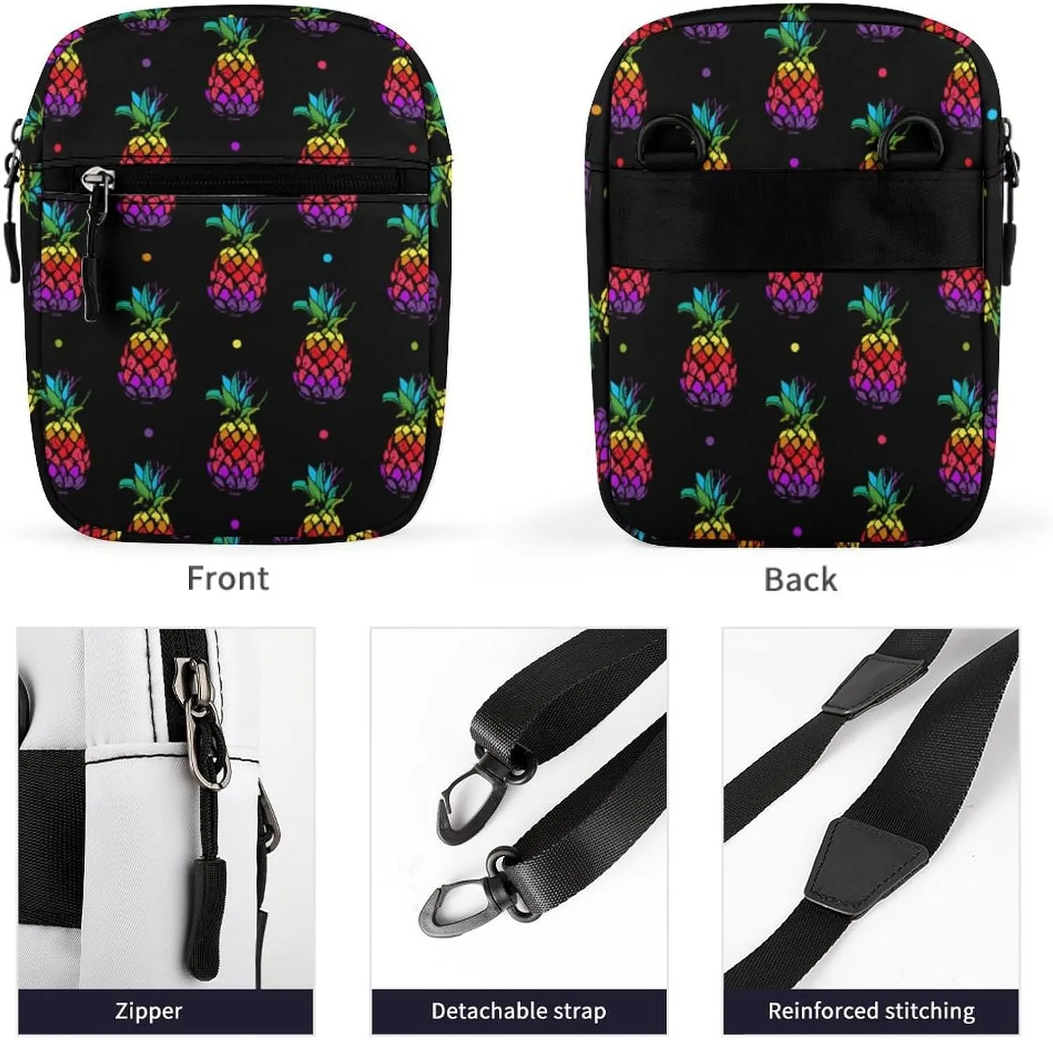 Rainbow Colored Pineapples Crossbody Bag Small Shoulder Bag Waterproof, Lightweight And Convenient