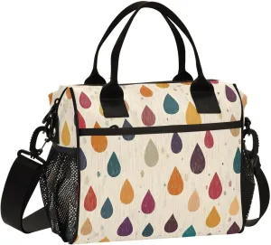 Raindrops Retro Boho Minimalist Kids Lunch Bag with Shoulder Strap Lunch Boxes for Women Heavy Duty Lunch Bag for Office