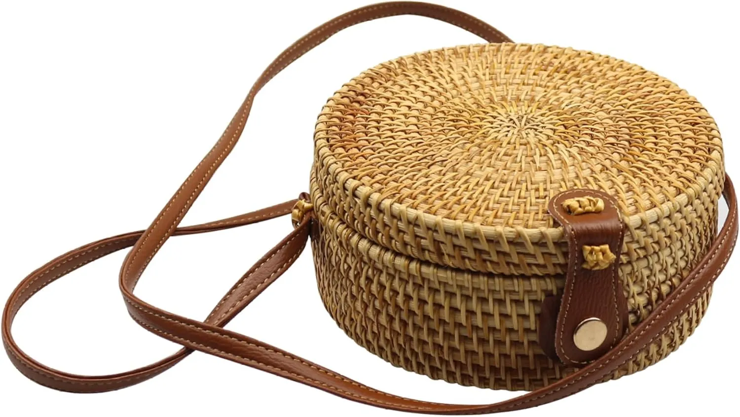 Rattan Bag for Women, 7.9inch Round Wicker Crossbody Bag, Summer Wicker Purse, Boho Purses for Women Girl