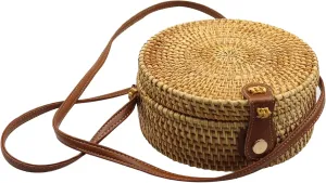 Rattan Bag for Women, 7.9inch Round Wicker Crossbody Bag, Summer Wicker Purse, Boho Purses for Women Girl