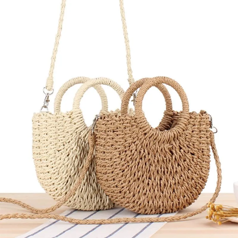 Rattan Crossbody Bags for Women Handmade Woven Purse Travel Sling Bag Crossbody Shoulder Handbag Beach Top-Handle Bag